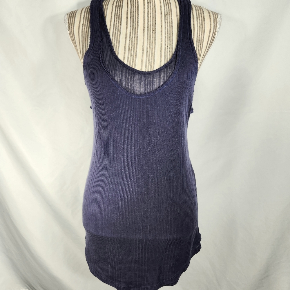 Banana Republic Heritage Blue Silk Ribbed Layer Look Racerback Tank Top Medium